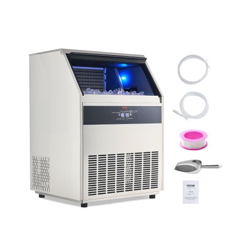 Commercial Ice Maker Machine, 440lbs/24H Ice Maker Machine with 130lbs Storage Capacity, 160 Ice Cubes in 15 Minutes, LED Digital Display Freestanding Self-Cleaning for Bar Office Restaurant