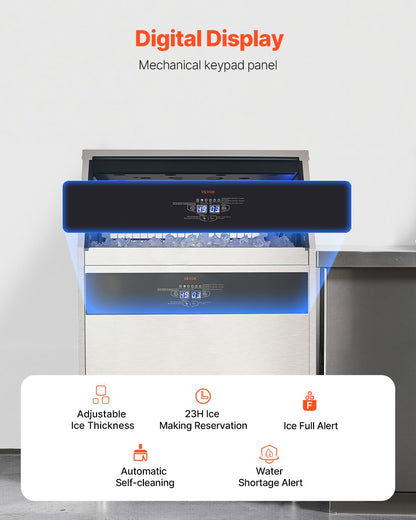 Commercial Ice Maker Machine, 440lbs/24H Ice Maker Machine with 130lbs Storage Capacity, 160 Ice Cubes in 15 Minutes, LED Digital Display Freestanding Self-Cleaning for Bar Office Restaurant