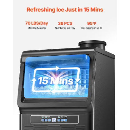 kommerzielle Eismaschine Freistehende Schrankmaschine 70lbs/24H 36 Eiswürfel | EU