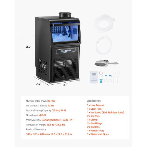 kommerzielle Eismaschine Freistehende Schrankmaschine 70lbs/24H 36 Eiswürfel | EU