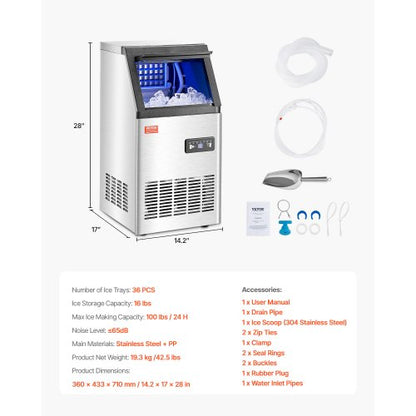 commercial ice machine Freestanding cabinet machine 100lbs/24H 36 ice cubes | EU