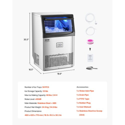 commercial ice machine Freestanding cabinet machine 90lbs/24H 50 ice cubes | EU