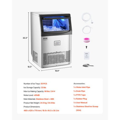 commercial ice machine Freestanding cabinet machine 90lbs/24H 50 ice cubes | EU