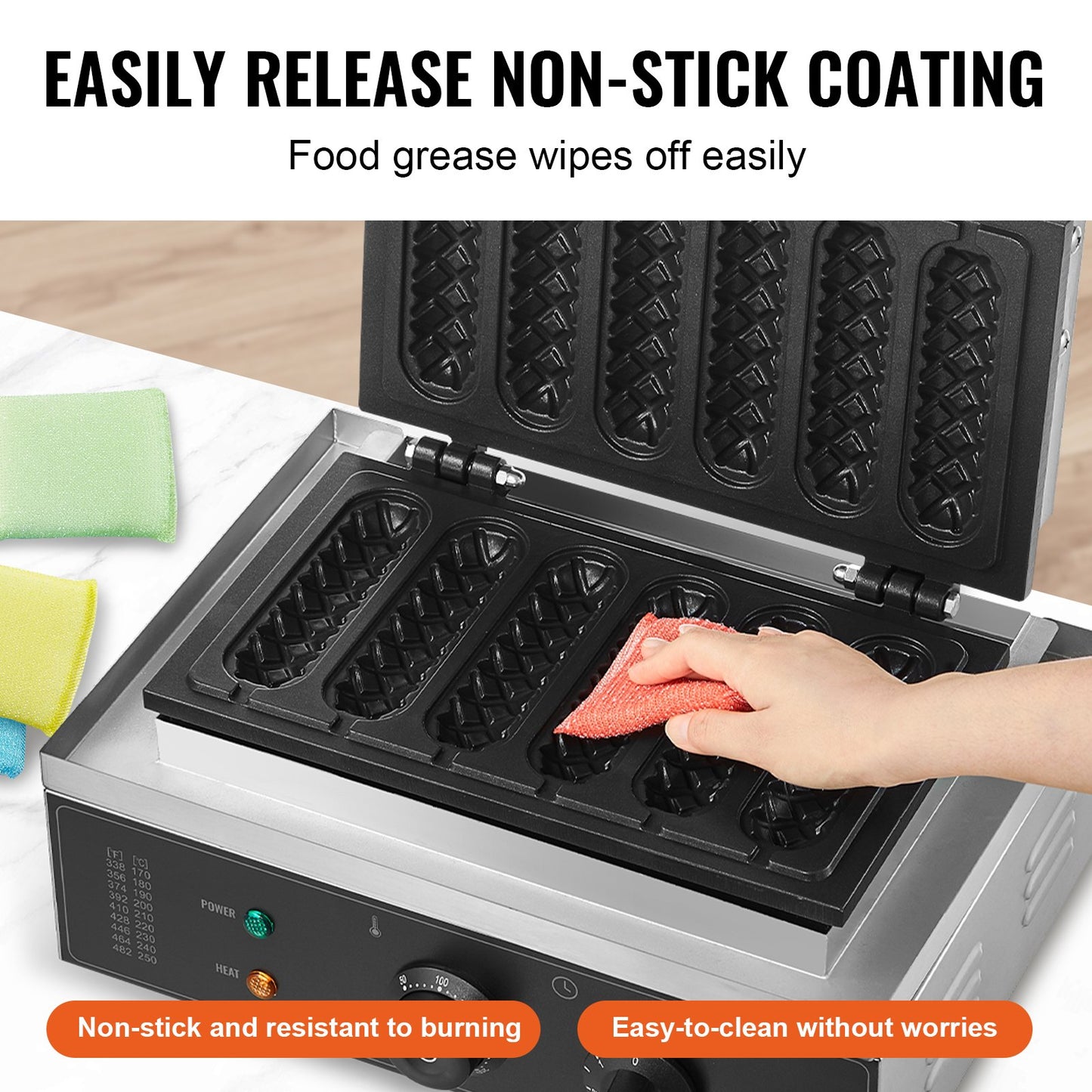 Commercial Waffle Stick Maker, 6PCS 1500W Waffle Baker Machine, Non-Stick Stainless Steel Corn Hot Dog Waffle Iron with Temp and Time Control, Handle, for Restaurant Bakery Snack Bar Family