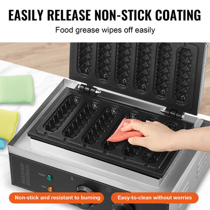 Commercial Waffle Stick Maker, 6PCS 1500W Waffle Baker Machine, Non-Stick Stainless Steel Corn Hot Dog Waffle Iron with Temp and Time Control, Handle, for Restaurant Bakery Snack Bar Family
