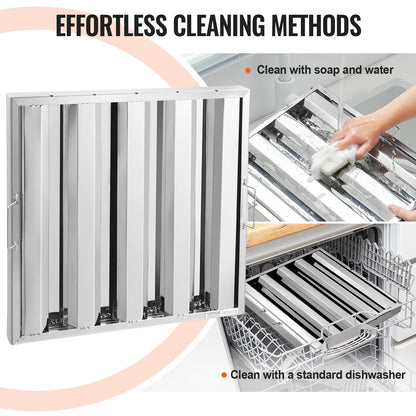 Commercial Hood Filter, 19.5W x 19.5H Inch Range Hood Filters, Stainless Steel Restaurant Range Hood Baffle Filter for Grease Rated Commercial Kitchen Exhaust Hoods, 4 Grooves, 1 Piece