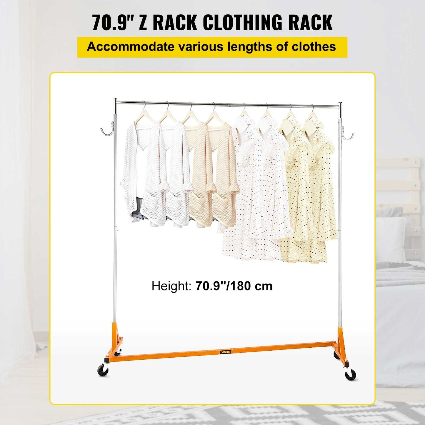 Z Rack, Industrial Grade Z Base Garment Rack, Rolling Z Garment Rack, Sturdy Steel Z Base Clothing Rack with Lockable Casters for Home Garment Store Display Commercial Use Oran