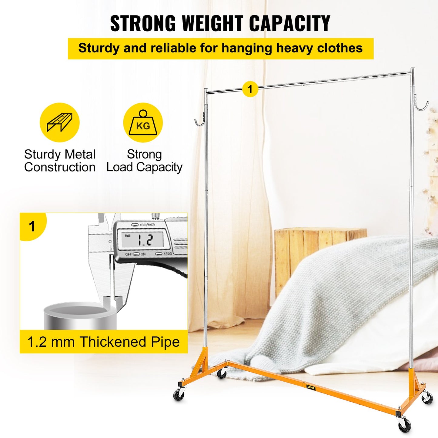 Z Rack, Industrial Grade Z Base Garment Rack, Height Adjustable Rolling Z Garment Rack, Sturdy Steel Z Base Clothing Rack with Lockable Casters, for Home Clothing Store Display Orange (3 Sets)