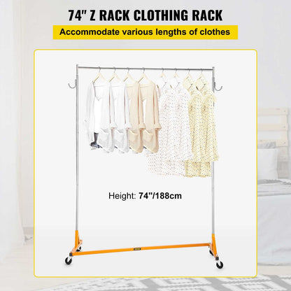 Z Rack, Industrial Grade Z Base Garment Rack, Height Adjustable Rolling Z Garment Rack, Sturdy Steel Z Base Clothing Rack with Lockable Casters, for Home Clothing Store Display Orange (3 Sets)