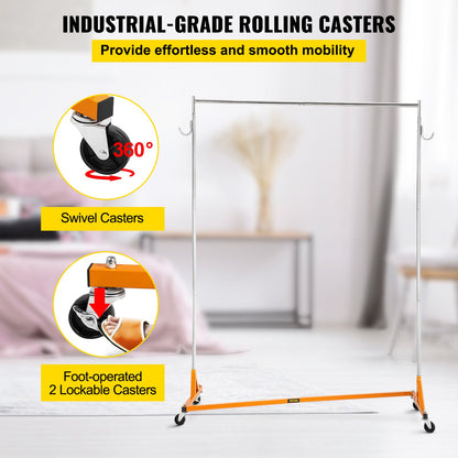 Z Rack, Industrial Grade Z Base Garment Rack, Height Adjustable Rolling Z Garment Rack, Sturdy Steel Z Base Clothing Rack with Lockable Casters, for Home Clothing Store Display Orange (3 Sets)