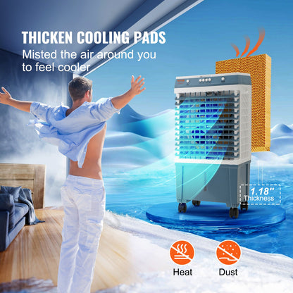 Evaporative Cooler, 1400 CFM Air Cooler, 84° Oscillating Swamp Cooler ,5 Gal Portable Air Cooler for 550 Sq.ft with 3 Speeds Adjustable Control, Indoor Outdoor Use, FCC Listed