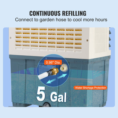 Evaporative Cooler, 1400 CFM Air Cooler, 84° Oscillating Swamp Cooler ,5 Gal Portable Air Cooler for 550 Sq.ft with 3 Speeds Adjustable Control, Indoor Outdoor Use, FCC Listed