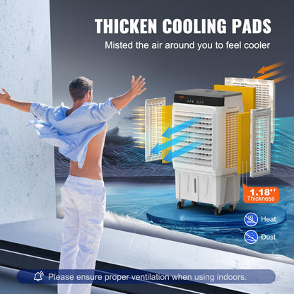 Evaporative Air Cooler, 2100 CFM, 135° Oscillating Swamp Cooler with Adjustable 3 Speeds and 12 H Timer, 7 Gal Portable Air Cooler for 750 Sq.ft, Indoor/Outdoor Use, FCC Listed