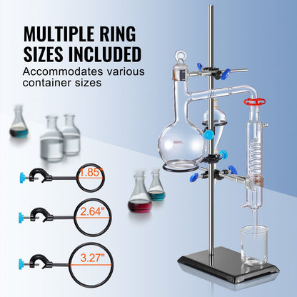 Lab Stand Support, Laboratory Retort Support Stand Set, Steel Lab Stand 23.6" Rod and 8.3" x 5.3" Cast Iron Base, Includes Flask Clamps, a Burette Clamp and Cross Clamps