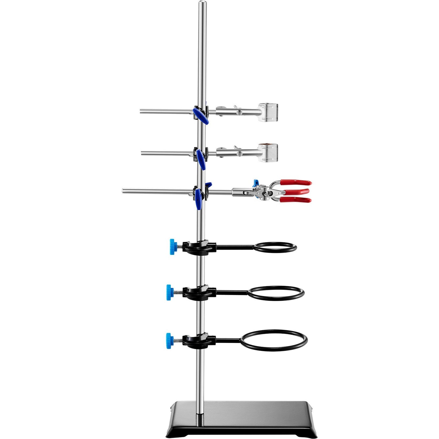 Lab Stand Support, Laboratory Retort Support Stand Set, Steel Lab Stand 23.6" Rod and 8.3" x 5.3" Cast Iron Base, Includes Flask Clamps, a Burette Clamp and Cross Clamps