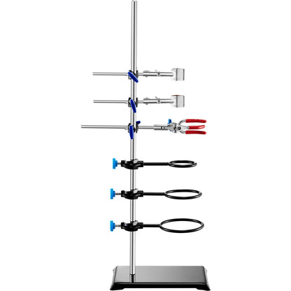 Lab Stand Support, Laboratory Retort Support Stand Set, Steel Lab Stand 23.6" Rod and 8.3" x 5.3" Cast Iron Base, Includes Flask Clamps, a Burette Clamp and Cross Clamps