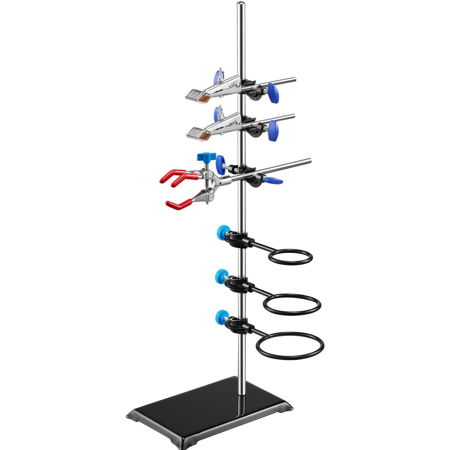 Lab Stand Support, Laboratory Retort Support Stand Set, Steel Lab Stand 23.6" Rod and 8.3" x 5.3" Cast Iron Base, Includes Flask Clamps, a Burette Clamp and Cross Clamps