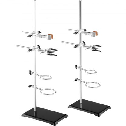 Lab Stand Support, Laboratory Retort Support Stand 2 Sets, Steel Lab Stand 23.6" Rod and 8.3" x 5.3" Cast Iron Base, Includes Flask Clamps, Burette Clamps and Cross Clamps