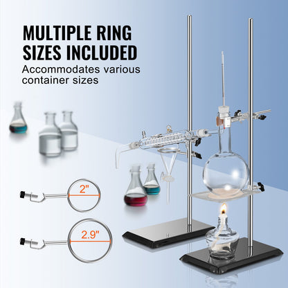 Lab Stand Support, Laboratory Retort Support Stand 2 Sets, Steel Lab Stand 23.6" Rod and 8.3" x 5.3" Cast Iron Base, Includes Flask Clamps, Burette Clamps and Cross Clamps