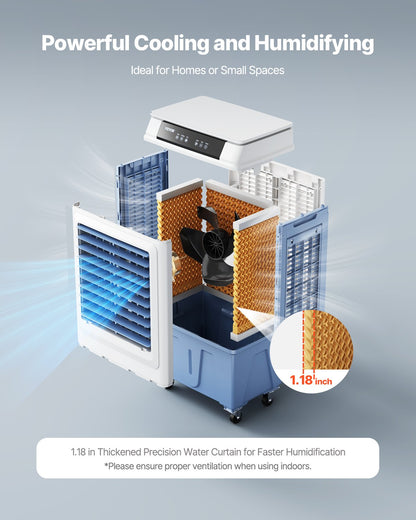 Evaporative Air Cooler, 3100 CFM with 9 Gallon Water Tank Swamp Cooler, Portable Cooling Fan with Remote Control, 12H Timer, 4 Ice Boxes, Quiet Operation, 3 Wind Speeds for Outdoor Indoor Use