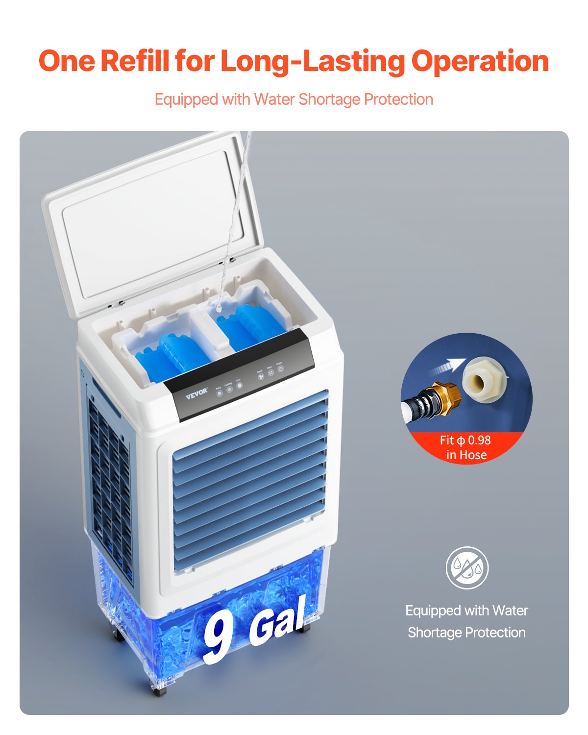 Evaporative Air Cooler, 3100 CFM with 9 Gallon Water Tank Swamp Cooler, Portable Cooling Fan with Remote Control, 12H Timer, 4 Ice Boxes, Quiet Operation, 3 Wind Speeds for Outdoor Indoor Use