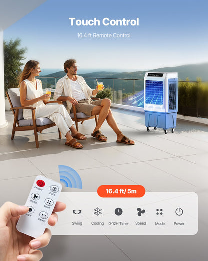 Evaporative Air Cooler, 3100 CFM with 9 Gallon Water Tank Swamp Cooler, Portable Cooling Fan with Remote Control, 12H Timer, 4 Ice Boxes, Quiet Operation, 3 Wind Speeds for Outdoor Indoor Use