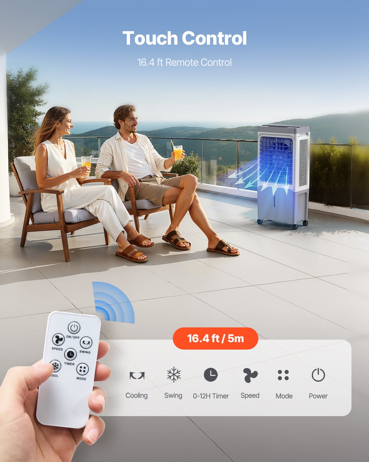 Evaporative Air Cooler, 1800 CFM with 6.8 Gallon Water Tank Swamp Cooler, Portable Cooling Fan with Remote Control, 12H Timer, 4 Ice Boxes, Quiet Operation, 3 Wind Speeds for Outdoor Indoor Use
