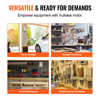 3 Phase Converter - 10HP 30A 220V Single Phase to 3 Phase Converter, Digital Phase Shifter for Residential and Light Commercial Use, 220V Input/Output (One Converter for One Motor Only)