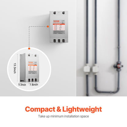 3 Phase Converter - 15HP 53A 220V Single Phase to 3 Phase Converter, 220V Input/Output, Digital Phase Shifter for Residential & Light Commercial Use (One Converter for One Motor Only)