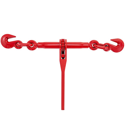9215LBS 3/8" - 1/2" Ratchet Tie Down 9,215 LBS Safe Working Load, G70 Hooks and Adjustable Length, for Class 70-80 Chains, Tying, Pulling, Towing, 2-Pack, Red