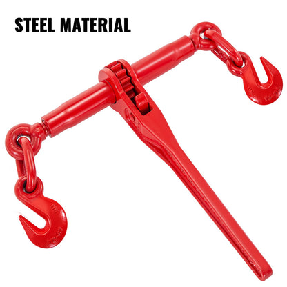 9215LBS 3/8\" – 1/2\" Ratchet Binders 9,215 LBS Secure Working Load, G70 Hooks and Adjustable Length, for Grade 70-80 Chains, Tie Down, Hauling, Towing, 2-Pack, Red
