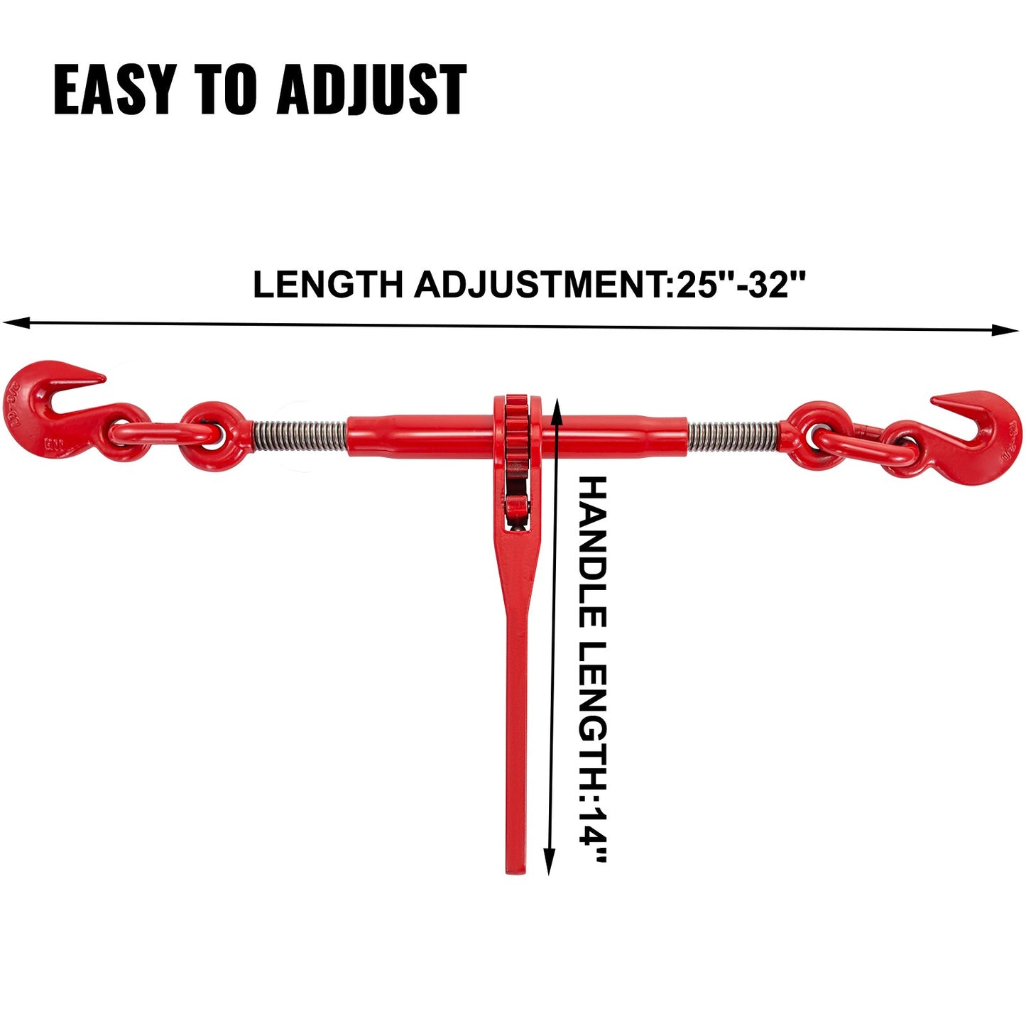 9215LBS 3/8\" – 1/2\" Ratchet Binders 9,215 LBS Secure Working Load, G70 Hooks and Adjustable Length, for Grade 70-80 Chains, Tie Down, Hauling, Towing, 2-Pack, Red
