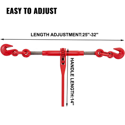 9215LBS 3/8\" – 1/2\" Ratchet Binders 9,215 LBS Secure Working Load, G70 Hooks and Adjustable Length, for Grade 70-80 Chains, Tie Down, Hauling, Towing, 2-Pack, Red
