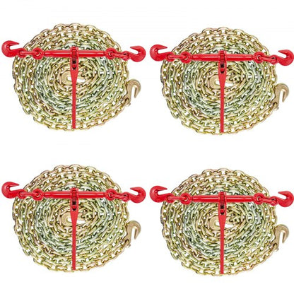 Chain and Binder Kit 3/8in-1/2in, Ratchet Load Binders 9215lbs Working Strength, Ratchet Binders and Chains, 3/8in x 10ft Chains with G70 Hooks, for Truck, Tie Down, Hauling, Towing