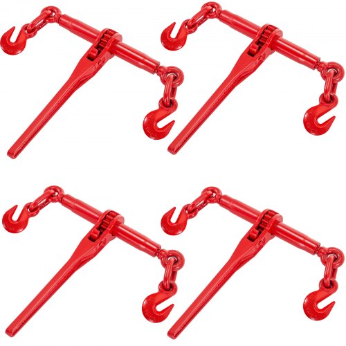 9215LBS 3/8\" – 1/2\" Ratchet Binders 9,215 LBS Secure Working Load, G70 Hooks and Adjustable Length, for Grade 70-80 Chains, Tie Down, Hauling, Towing, 4-Pack, Red