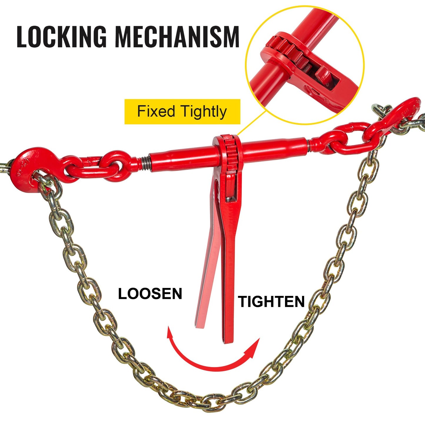 9215LBS 3/8\" – 1/2\" Ratchet Binders 9,215 LBS Secure Working Load, G70 Hooks and Adjustable Length, for Grade 70-80 Chains, Tie Down, Hauling, Towing, 4-Pack, Red