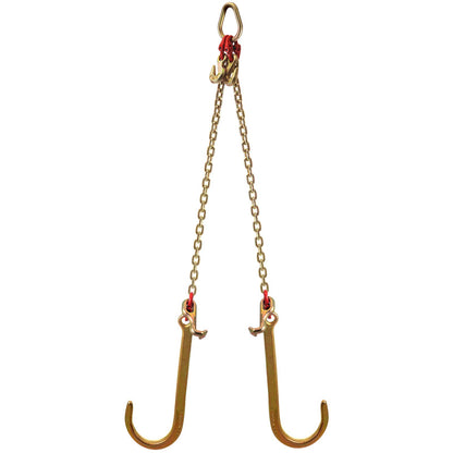 V bridle chain, 5/16 inch x 2 ft bridle pull chain, class 80 V-bridle transport chain, 9260 lb breaking strength with TJ hooks and crab hooks, heavy duty pear link coupling and chain shortener