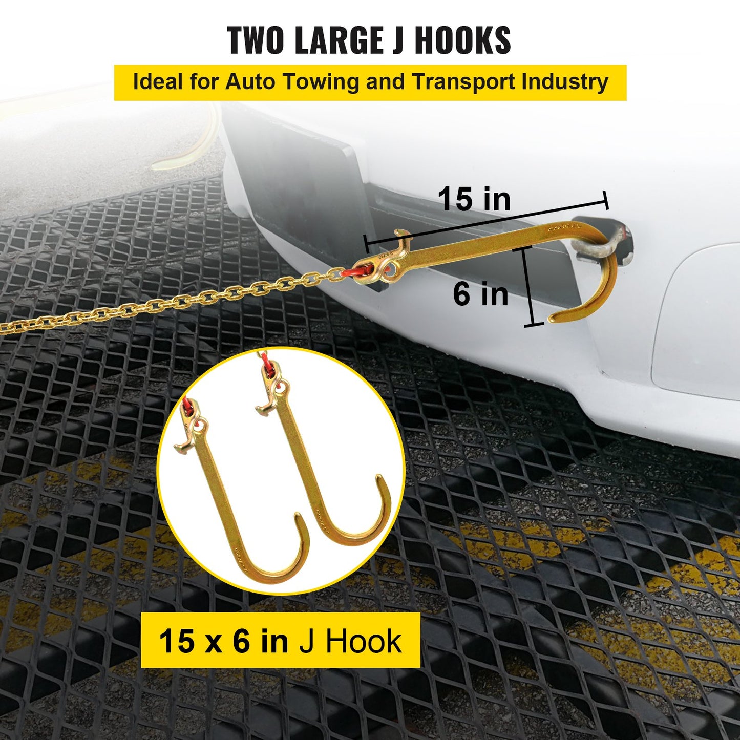 V Bridle Chain, 5/16 in x 2 ft Bridle Tow Chain, Grade 80 V-Bridle Transport Chain, 9260 Lbs Break Strength with TJ Hooks and Crab Hooks, Heavy Duty Pear Link Connector and Chain Shorteners