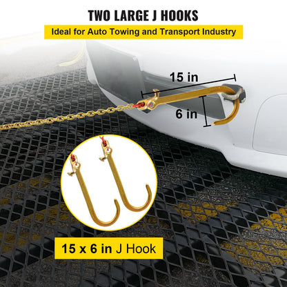 V Bridle Chain, 5/16 in x 2 ft Bridle Tow Chain, Grade 80 V-Bridle Transport Chain, 9260 Lbs Break Strength with TJ Hooks and Crab Hooks, Heavy Duty Pear Link Connector and Chain Shorteners