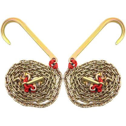 J hook chain, 5/16 inch x 10 ft bridle tow chain, G80 bridle transport chain, alloy steel chain with 2 G70 J hooks, 9260 lb breaking strength tow hooks for trucks, J hooks tow straps 2 pcs.