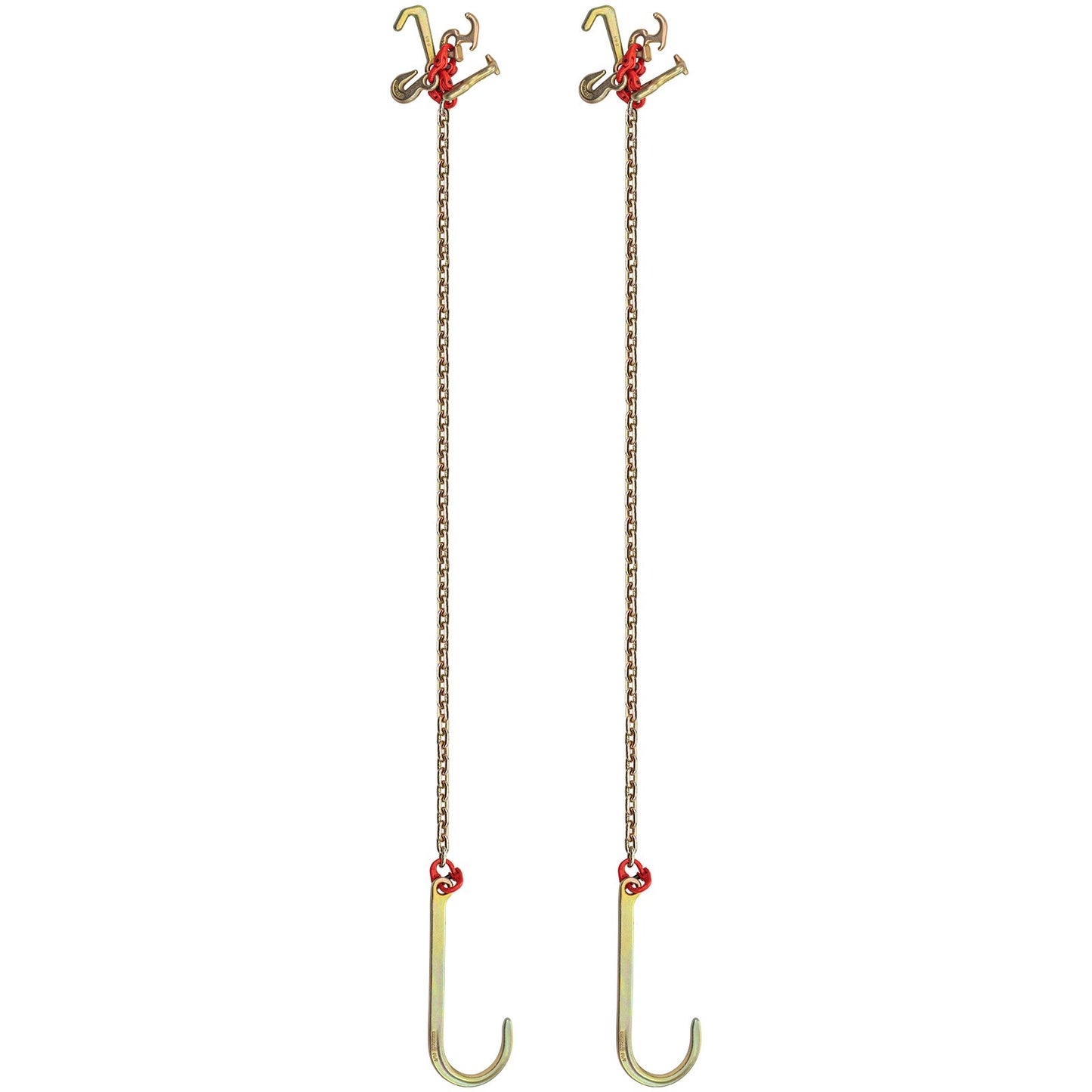 J hook chain, 5/16 inch x 10 ft bridle tow chain, G80 bridle transport chain, alloy steel chain with 2 G70 J hooks, 9260 lb breaking strength tow hooks for trucks, J hooks tow straps 2 pcs.