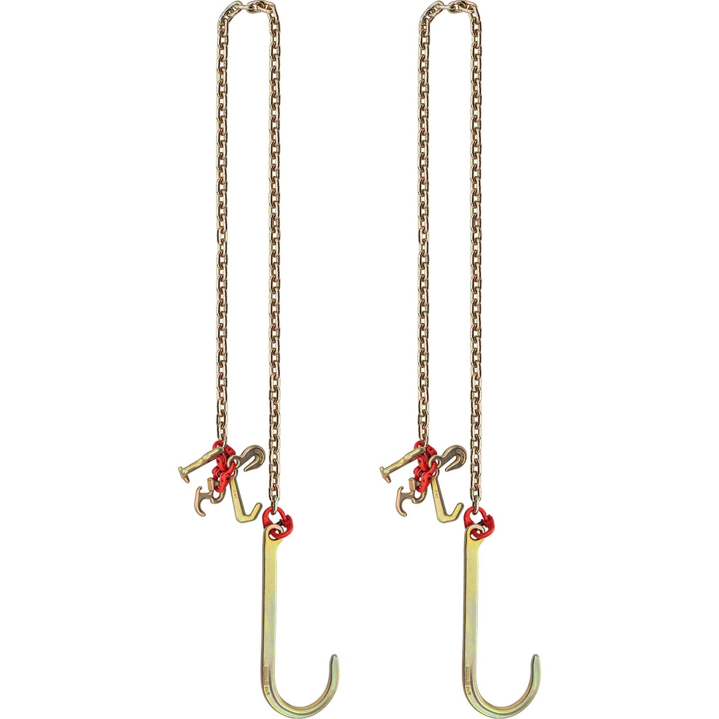 J hook chain, 5/16 inch x 10 ft bridle tow chain, G80 bridle transport chain, alloy steel chain with 2 G70 J hooks, 9260 lb breaking strength tow hooks for trucks, J hooks tow straps 2 pcs.