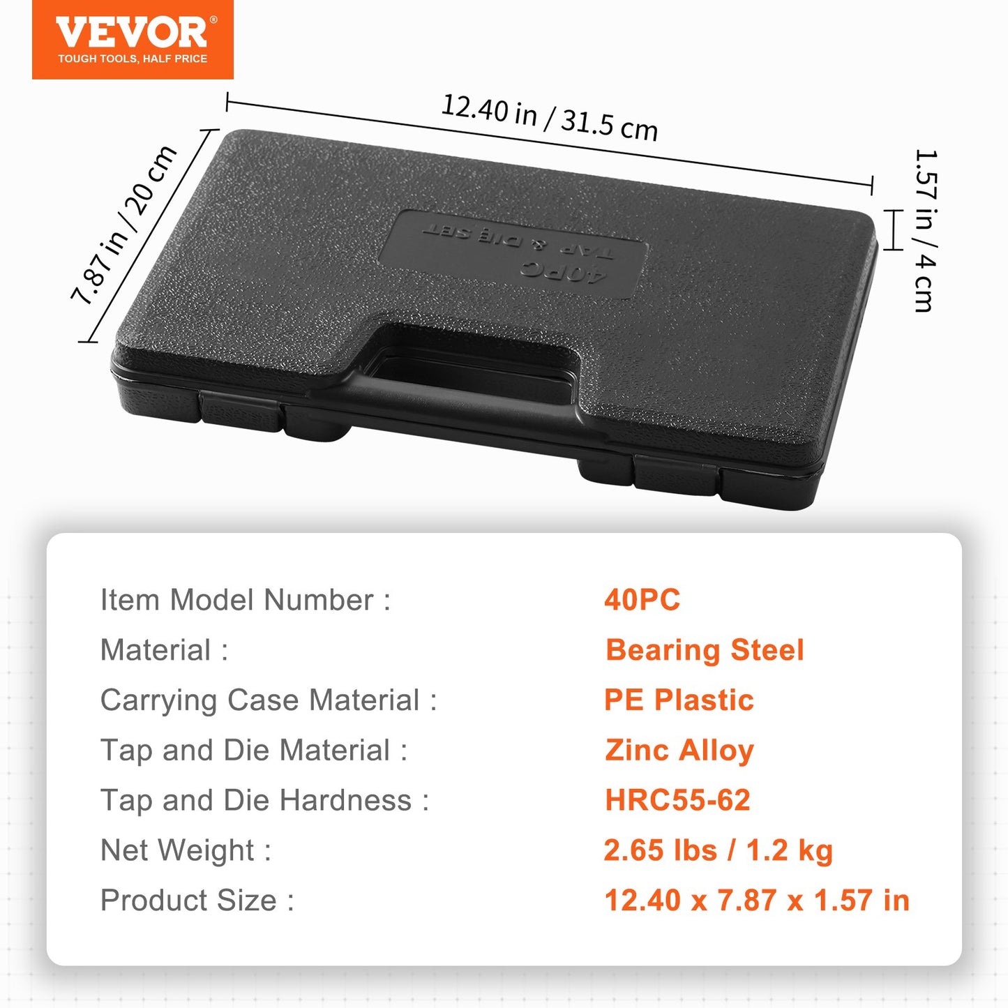 Tap and Die Set, 40-Piece Include Metric Size M3 to M12, Bearing Steel Taps and Dies, Essential Threading Tool for Cutting External Internal Threads, with Complete Accessories and Storage Case