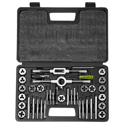 Tap and Die Set, 40-Piece Include Metric Size M3 to M12, Bearing Steel Taps and Dies, Essential Threading Tool for Cutting External Internal Threads, with Complete Accessories and Storage Case