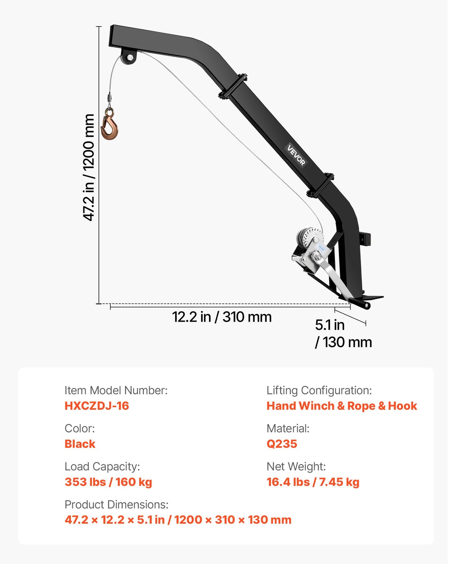 Tree Mounted Deer Hoist, 353 lbs Load Capacity, Hunting Game Hoist Winch Lift with Ratchet Strap, Heavy Duty Deer Hanger for Skinning, Cleaning, Hanging Feed, and Field Dressing, Black