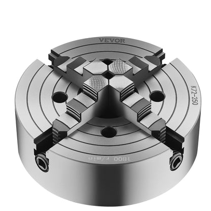 4-Jaw Lathe Chuck, 10 in (250 mm), Lathe Chuck, 0.6-9.84 in (15-250 mm) Clamping Range with T-key Fixing Screws Reversible Jaws, HT300 Cast Iron Material, Internal External for Wood Metal Lathe