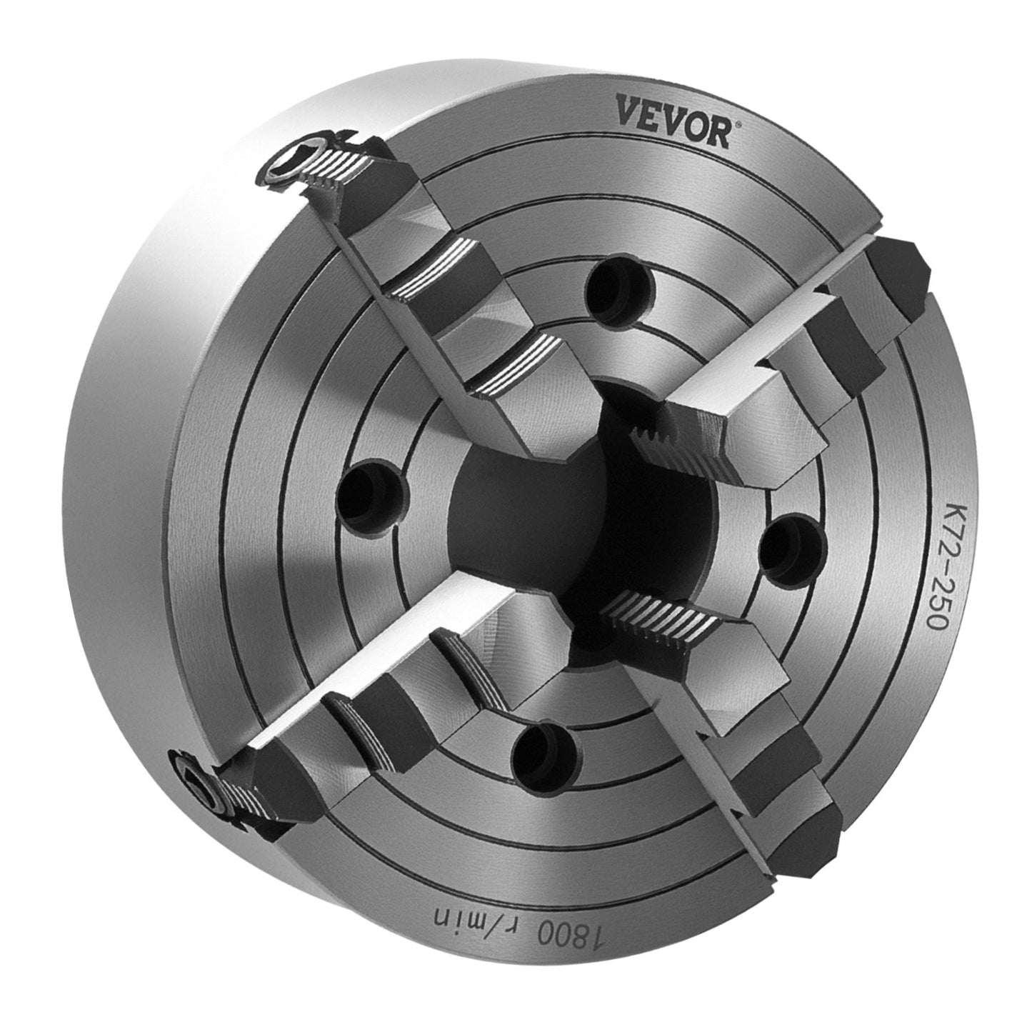 4-Jaw Lathe Chuck, 10 in (250 mm), Lathe Chuck, 0.6-9.84 in (15-250 mm) Clamping Range with T-key Fixing Screws Reversible Jaws, HT300 Cast Iron Material, Internal External for Wood Metal Lathe