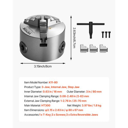 3-Zoll-3-Backen-Drehfutter mit Selbstzentrierung für Dreh-, Bohr- und Fräsmaschinen | EU