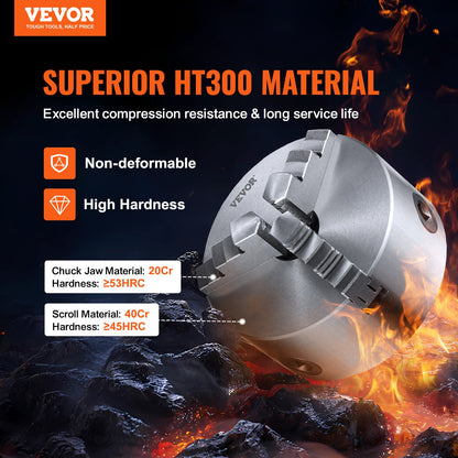 3-jaw lathe chuck, 6'', self-centering lathe chuck, 0.14- 6.3 inch/3.5-160 mm clamping range with T-key fastening screws Reversible jaws, for lathe 3D printer machining Center milling Drilling machine