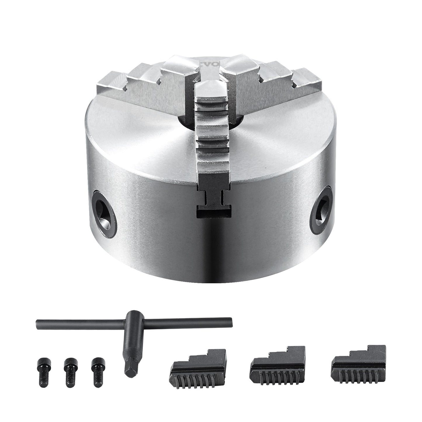 3-jaw lathe chuck, 6'', self-centering lathe chuck, 0.14- 6.3 inch/3.5-160 mm clamping range with T-key fastening screws Reversible jaws, for lathe 3D printer machining Center milling Drilling machine